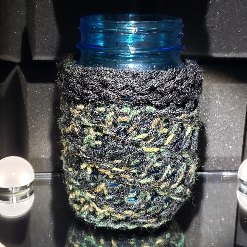 SALE Handmade Knit Camo Mason jar or can Koozie or cozie
